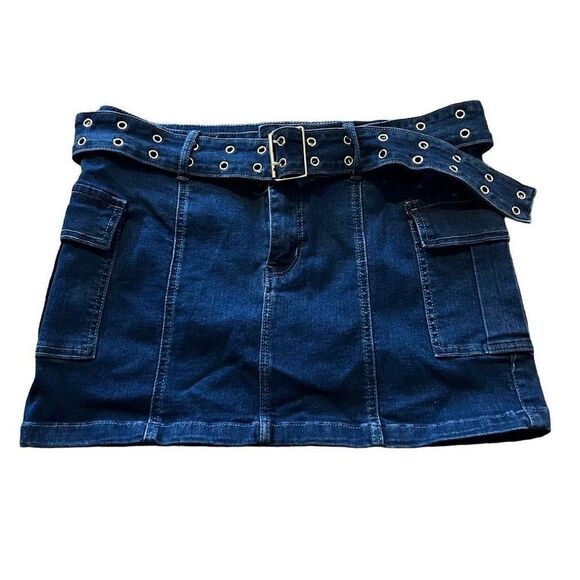 Windsor blue denim belted cargo mini skirt size large - Picture 2 of 3